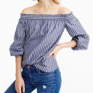 FINAL SALE: NWOT J. Crew Off-the-Shoulder Blue & White Striped Top Size 10